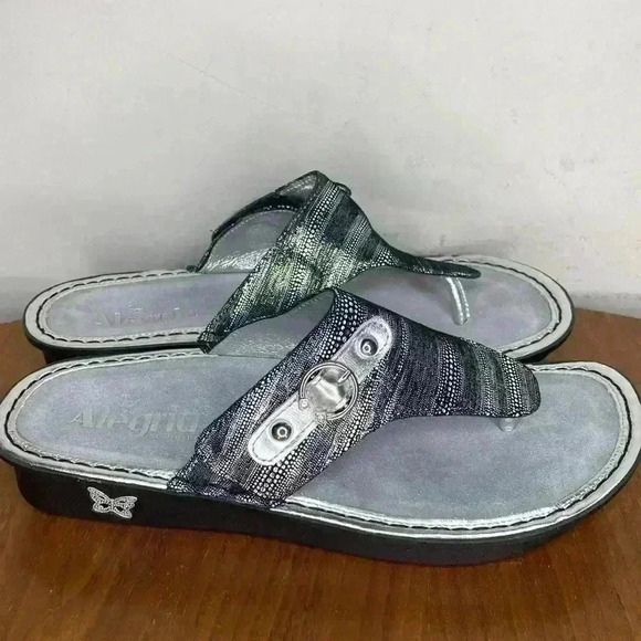Alegria Vanessa Circulate Leather Sandals Silver Black Women's Size 38 US Sz 7 - Picture 7 of 10
